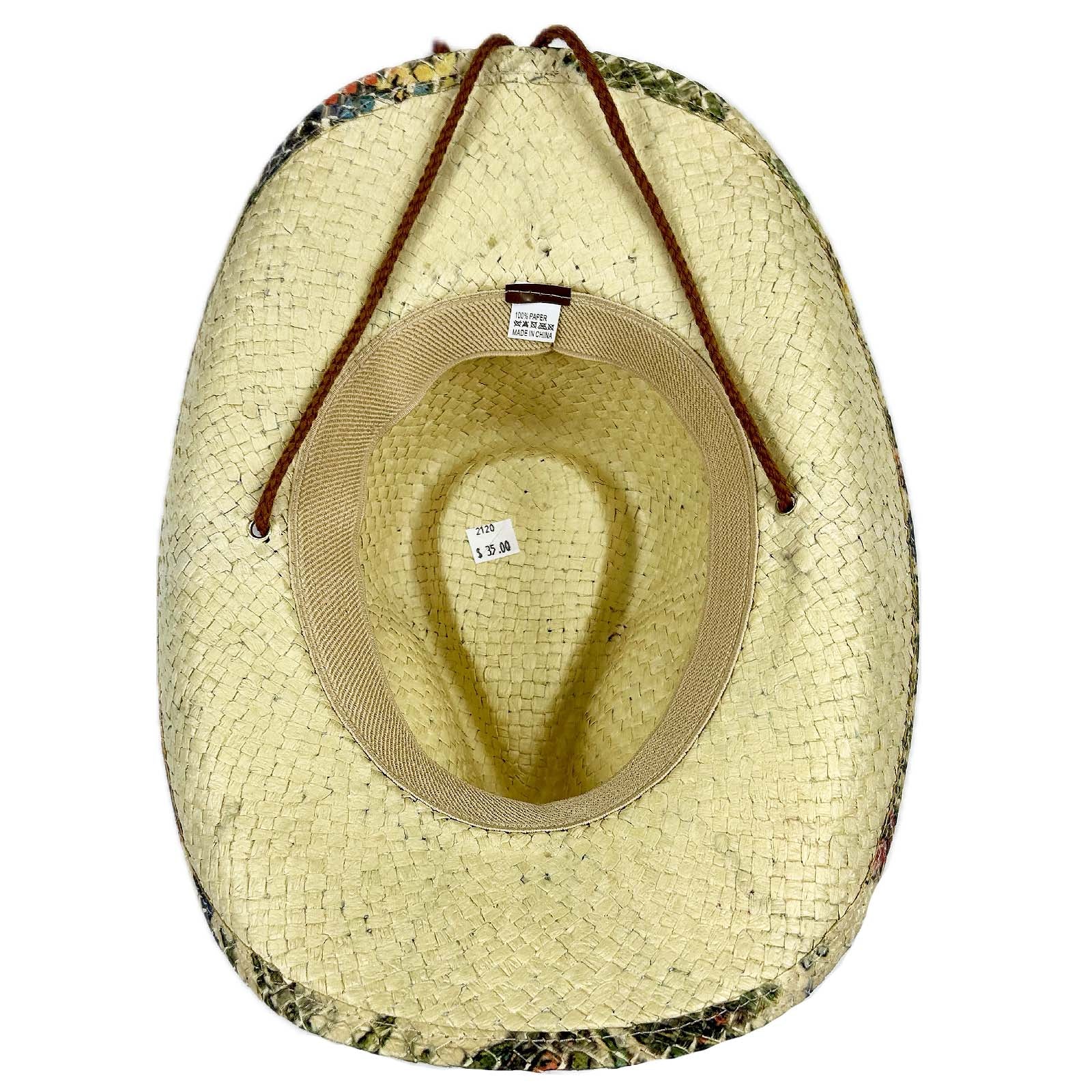 Floral Print Straw Western Hat with Chin Cord - Rockmount