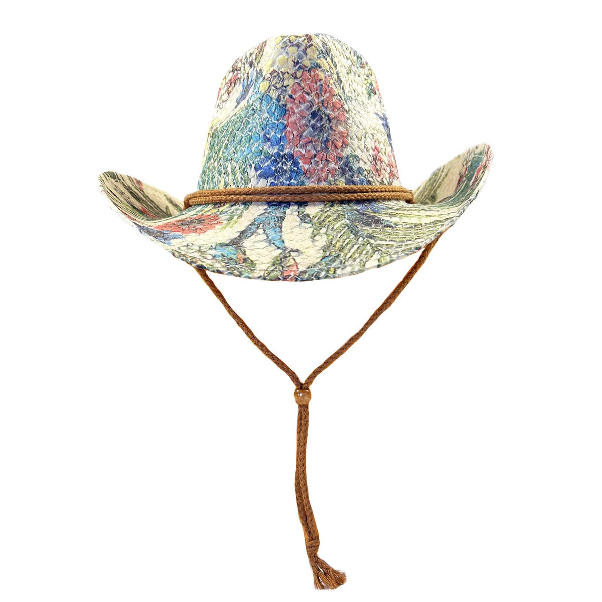 Floral Print Straw Western Hat with Chin Cord - Rockmount