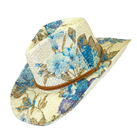 Floral Violet & Green Print Straw Western Hat - Rockmount