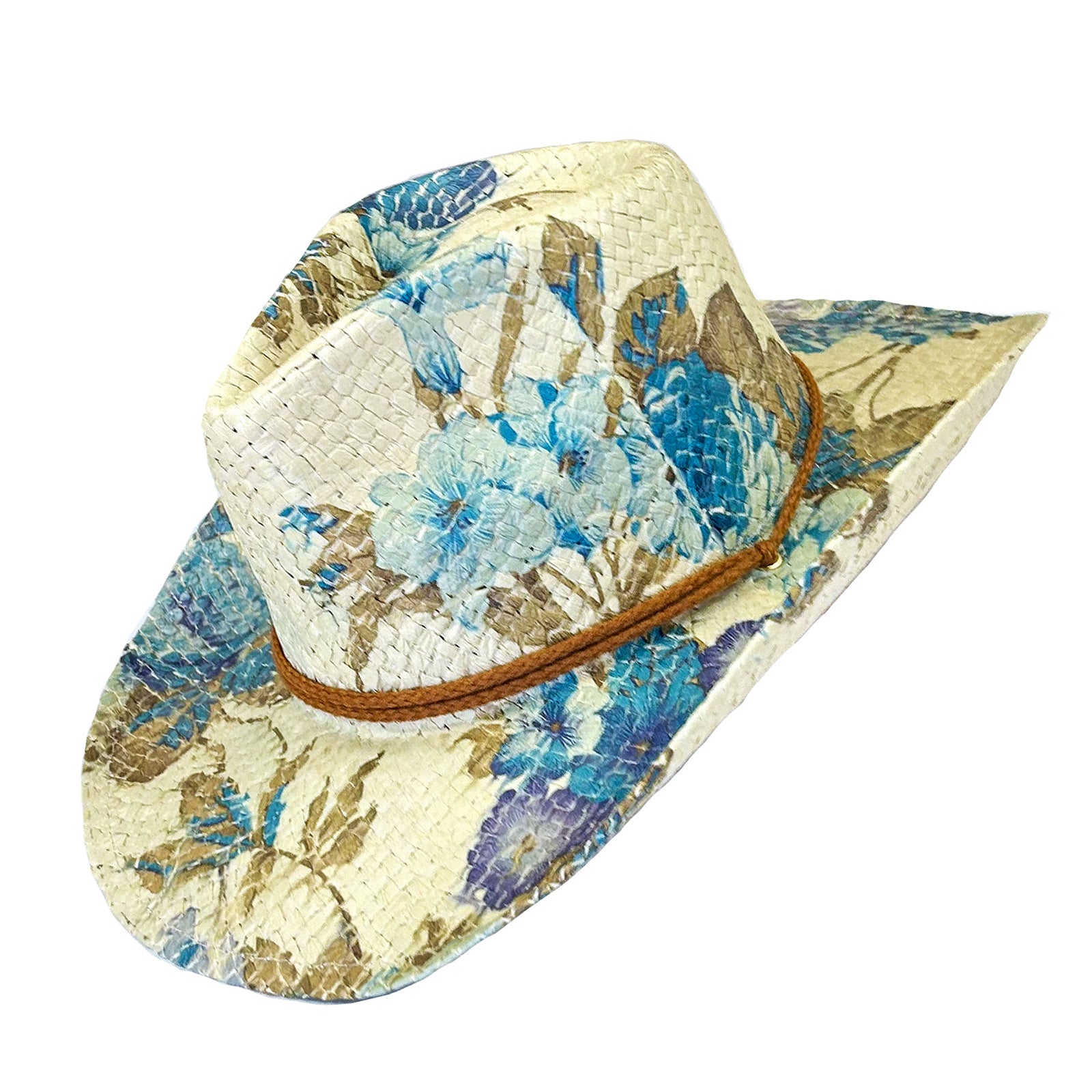 Floral Violet & Green Print Straw Western Hat - Rockmount