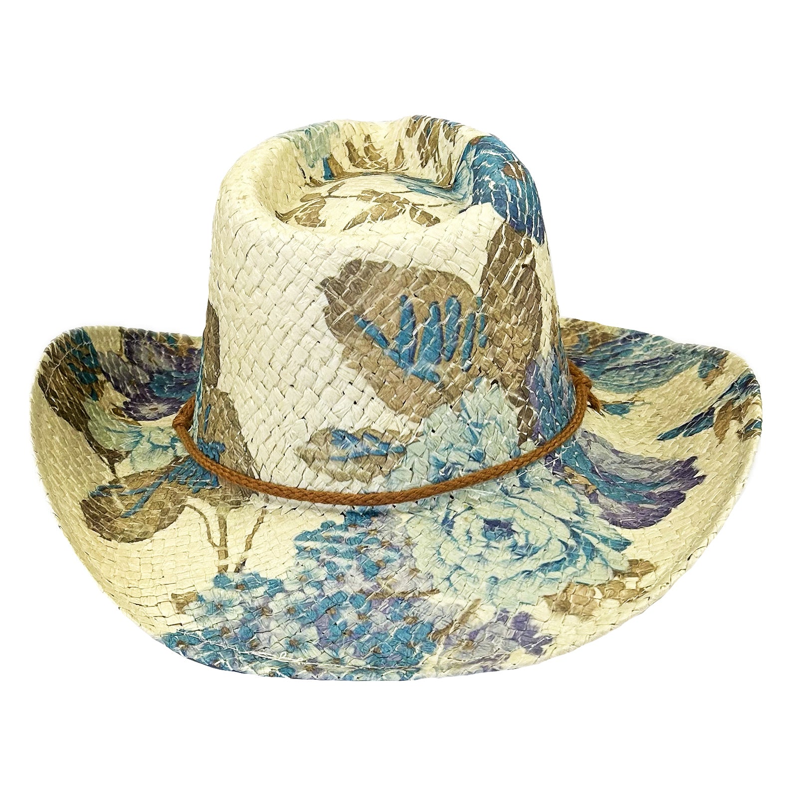 Floral Violet & Green Print Straw Western Hat - Rockmount