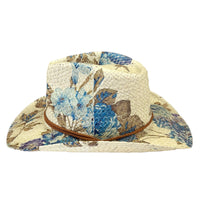Floral Violet & Green Print Straw Western Hat - Rockmount