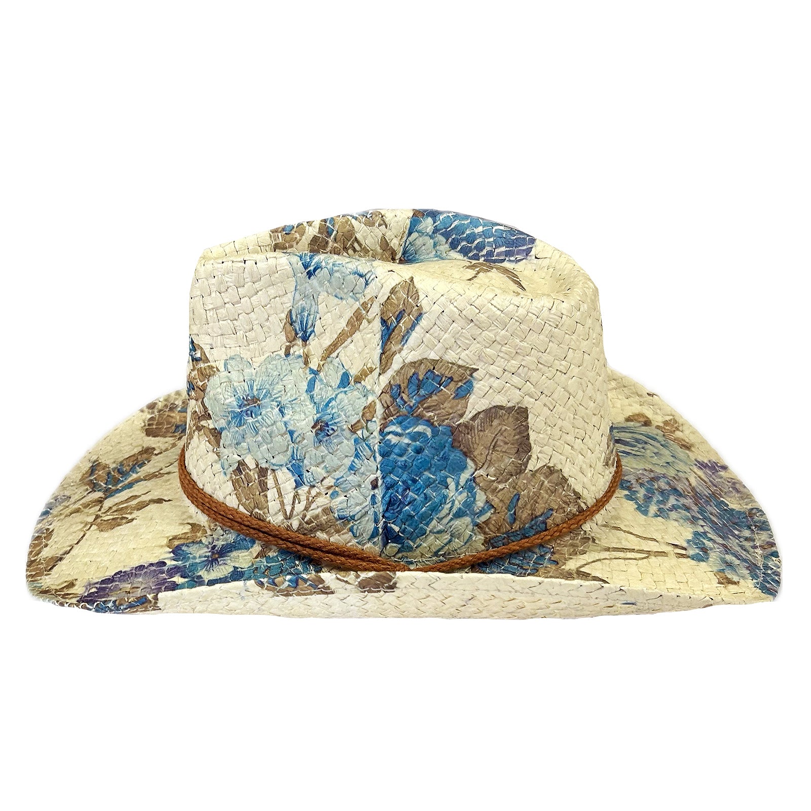 Floral Violet & Green Print Straw Western Hat - Rockmount