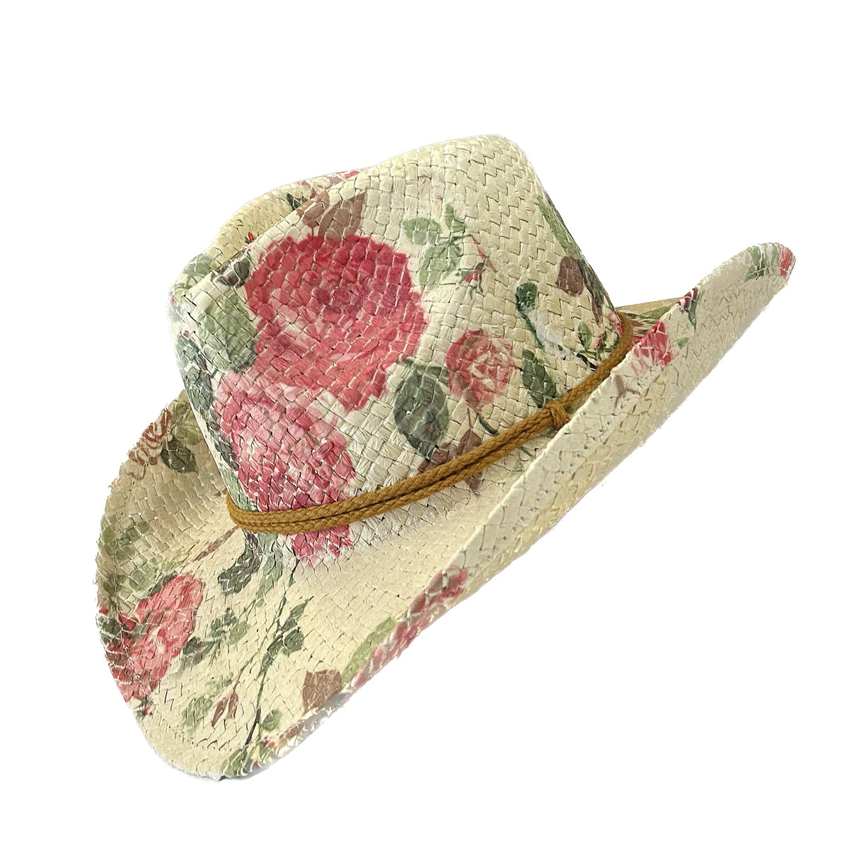 Floral Red & Green Print Straw Western Hat - Rockmount