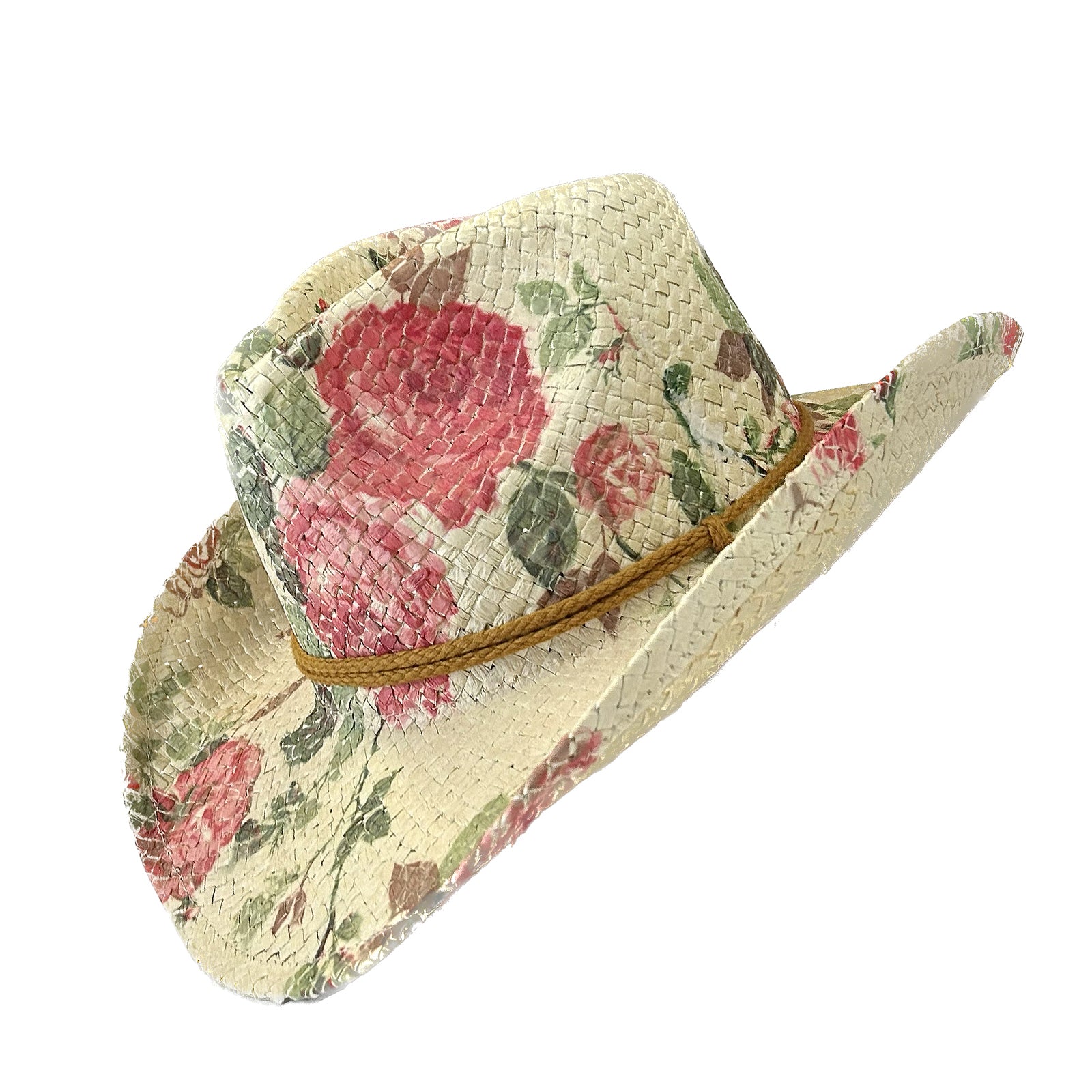 Floral Red & Green Print Straw Western Hat - Rockmount