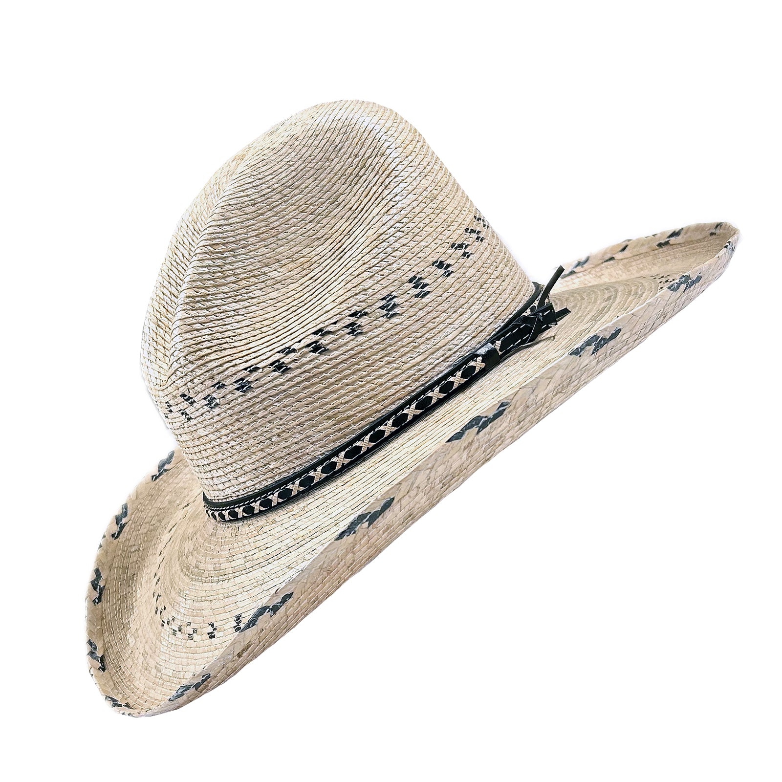 Premium Palm Straw Cowboy Hat with Gus Stripe - Rockmount
