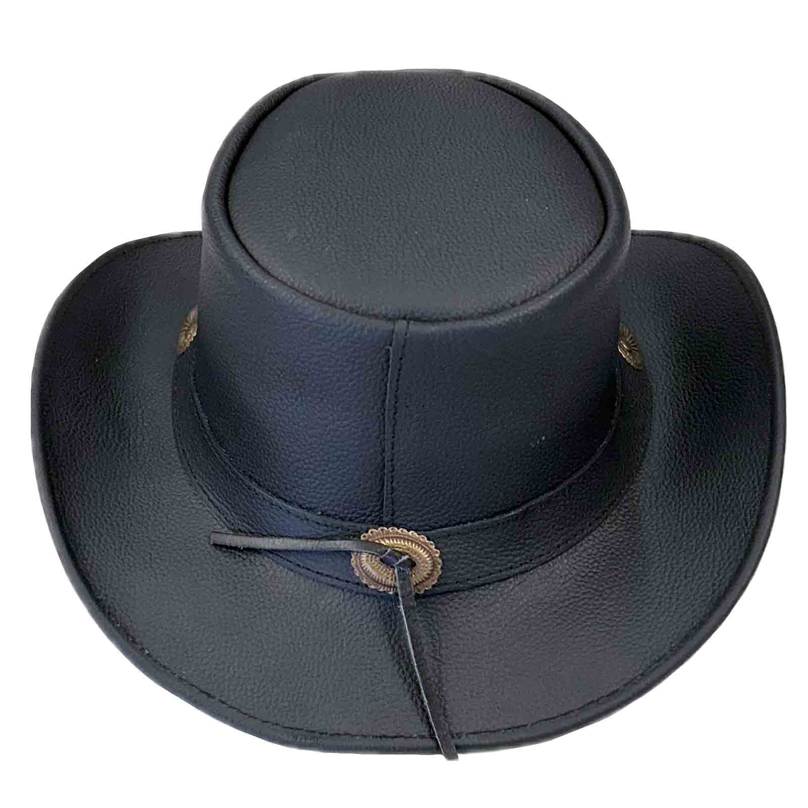 Black Leather Western Hat with Laced Leather Concho Hatband - Rockmount