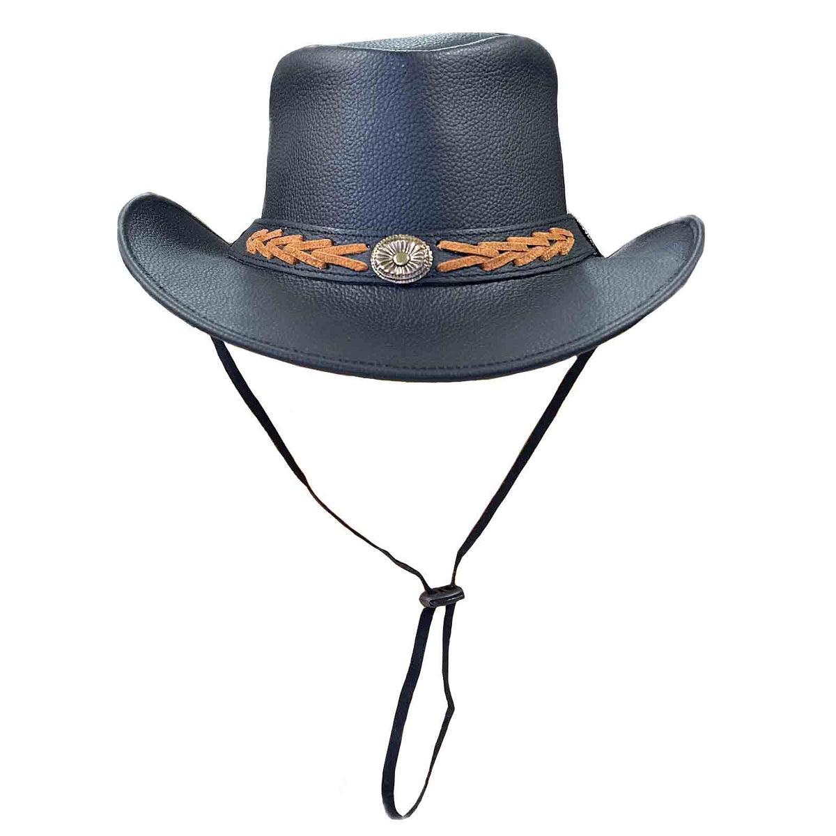Black Leather Western Hat with Laced Leather Concho Hatband - Rockmount