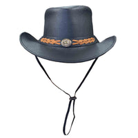 Black Leather Western Hat with Laced Leather Concho Hatband - Rockmount