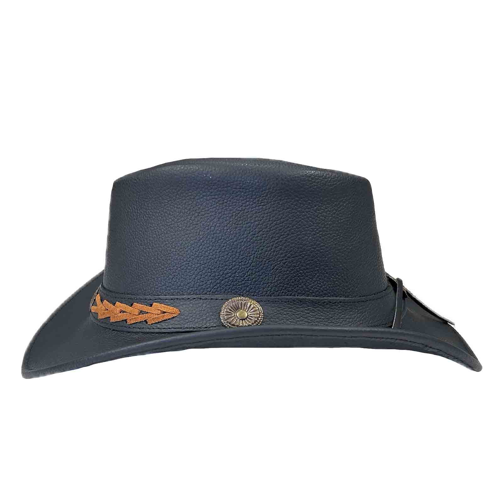 Black Leather Western Hat with Laced Leather Concho Hatband - Rockmount