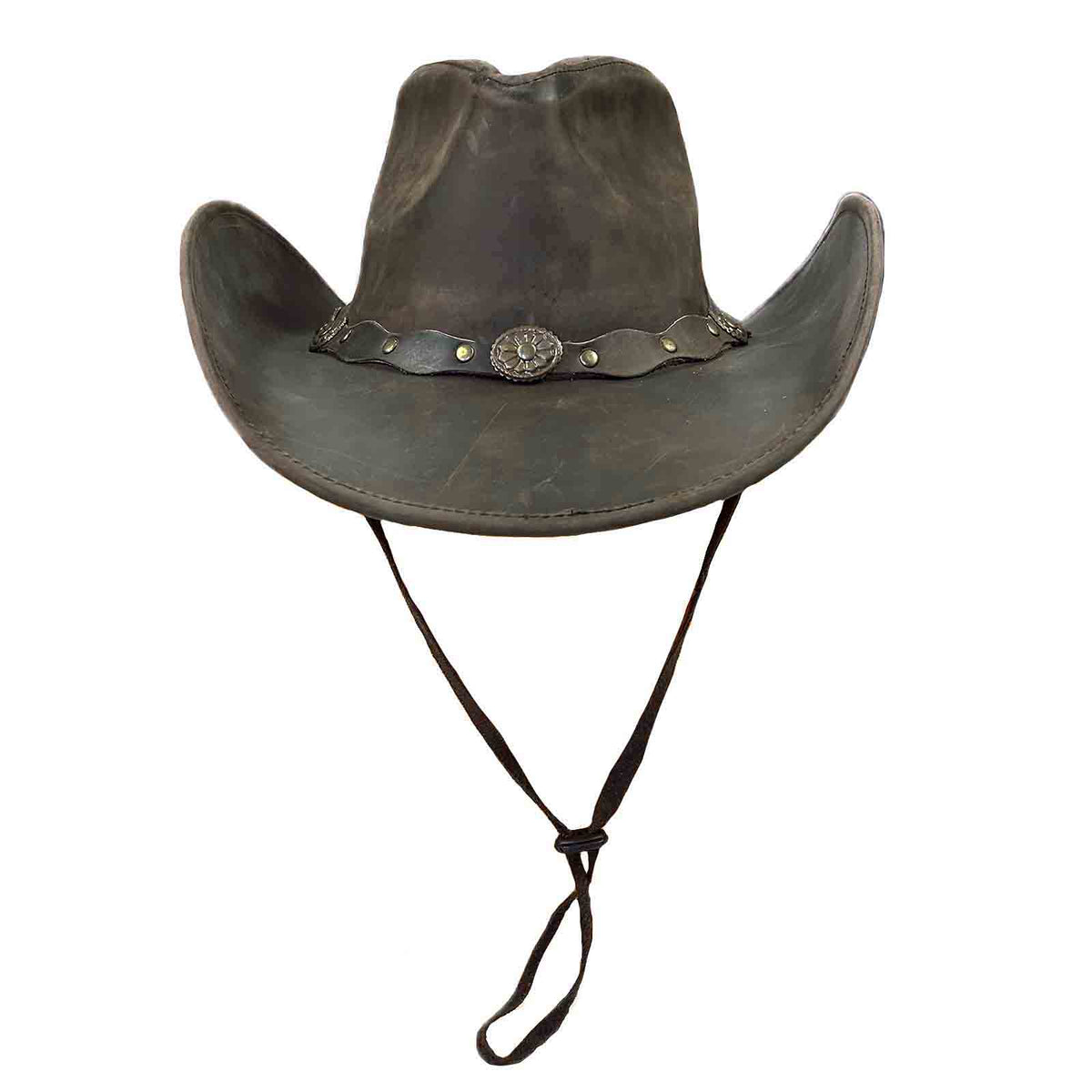 Brown Leather Western Hat with Studded Concho Hatband
