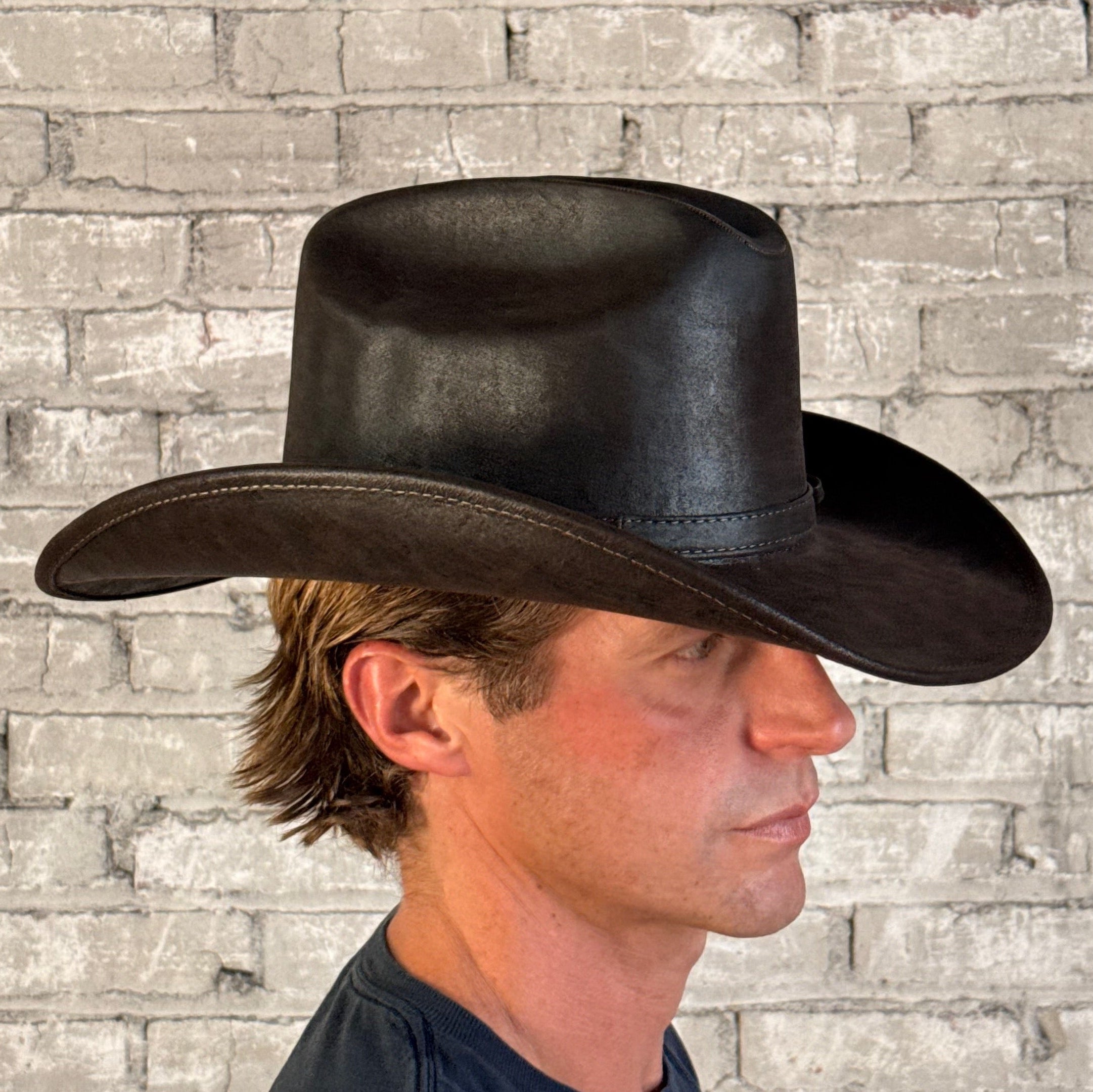 Full Grain Leather Hat in Cattleman Brown