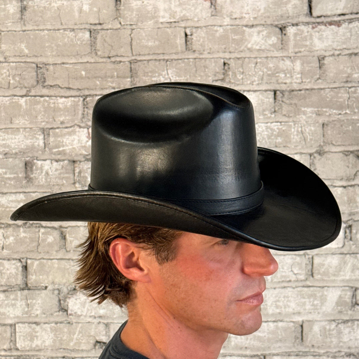 Full Grain Leather Hat in Cattleman Black