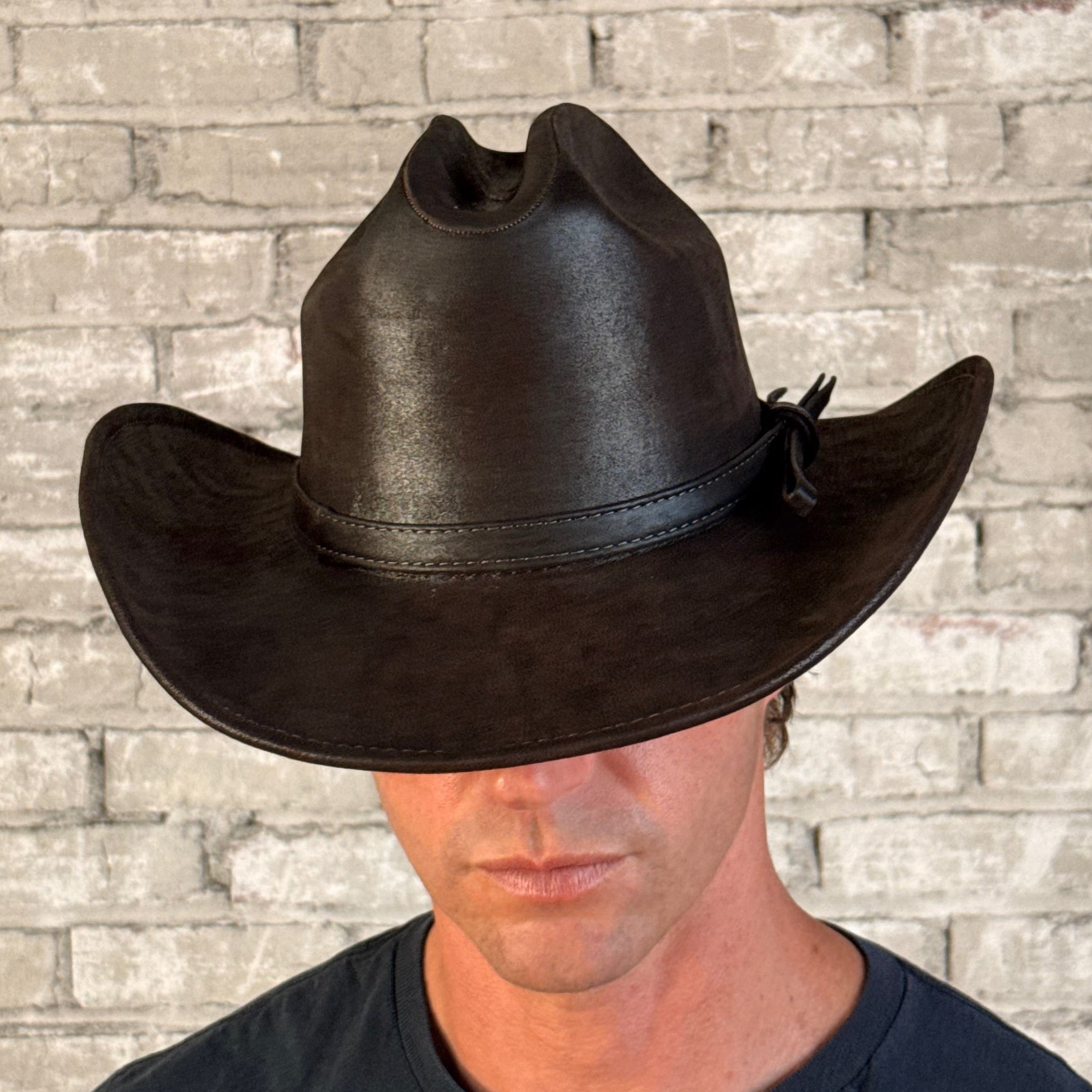 Full Grain Leather Hat in Cattleman Brown