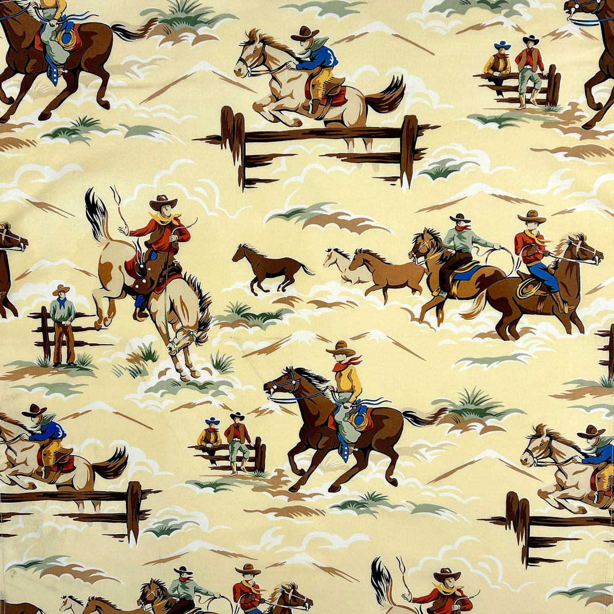 Rockmount Horses & Riders Western Cotton Bandana in Tan - Rockmount