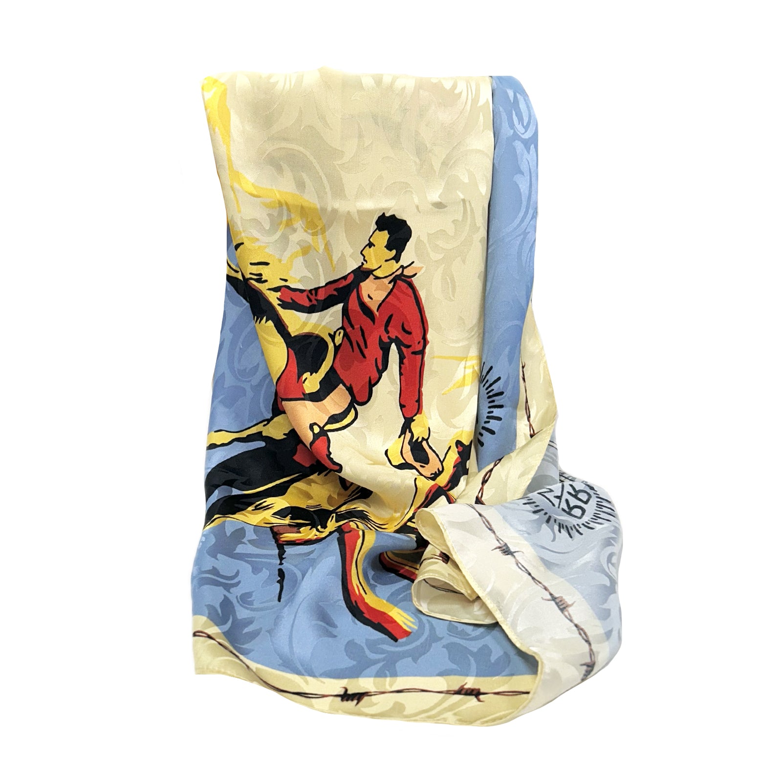Vintage Rockmount Ranch Wear Bronc Silk Scarf in Blue - Rockmount