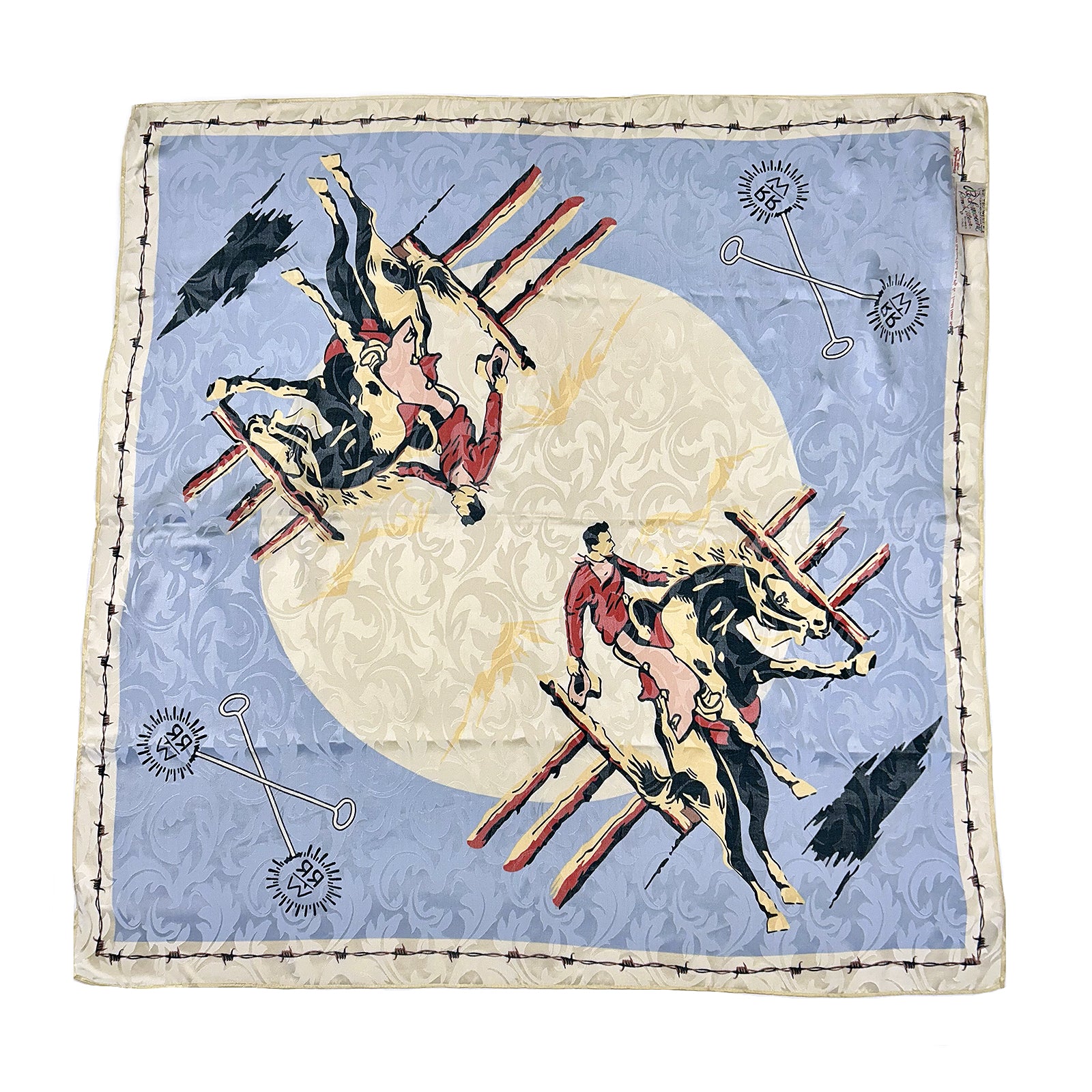 Vintage Rockmount Ranch Wear Bronc Silk Scarf in Blue - Rockmount