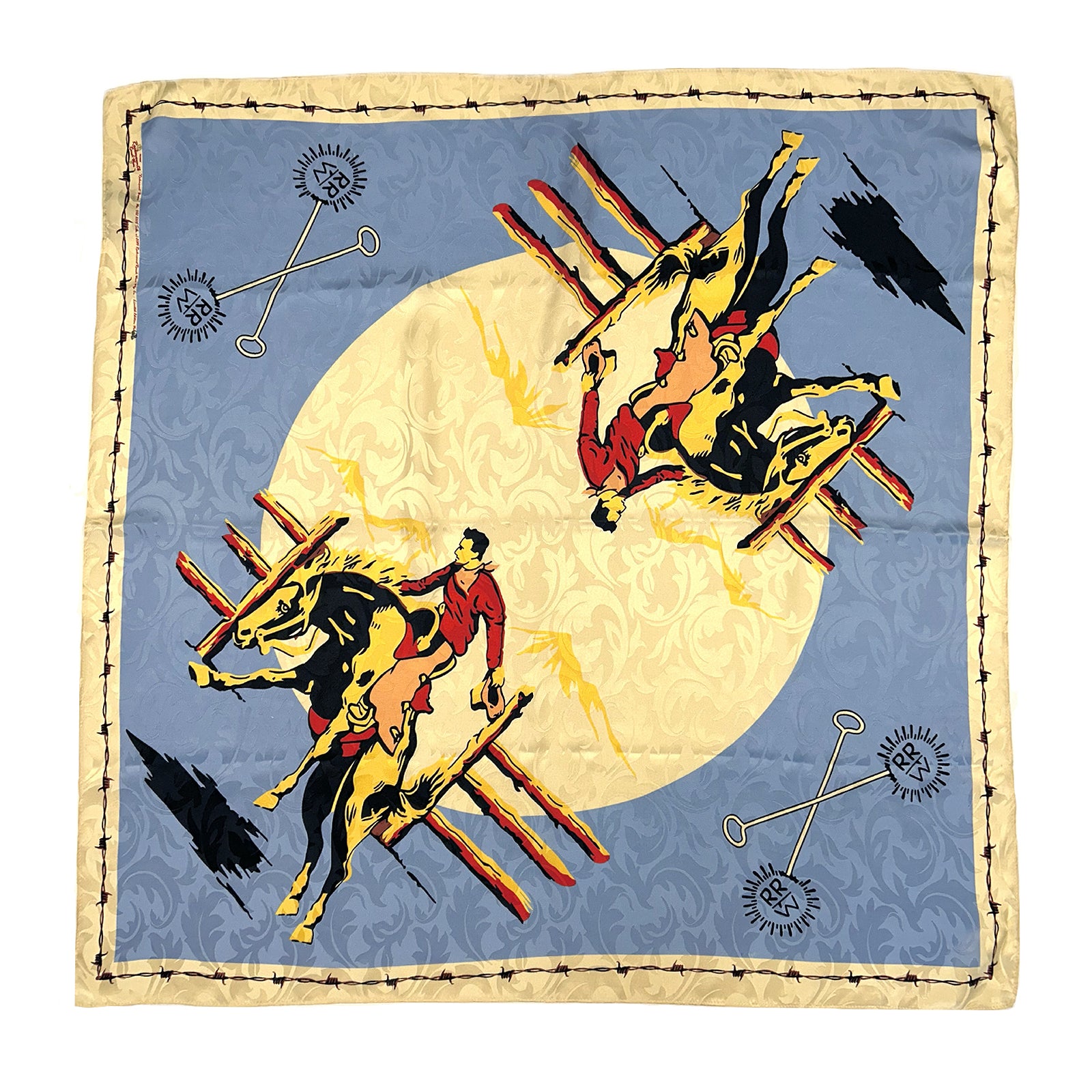 Vintage Rockmount Ranch Wear Bronc Silk Scarf in Blue - Rockmount