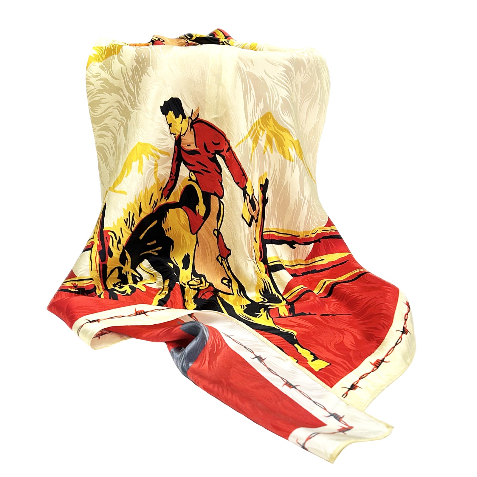Vintage Rockmount Ranch Wear Bronc Silk Scarf in Red - Rockmount