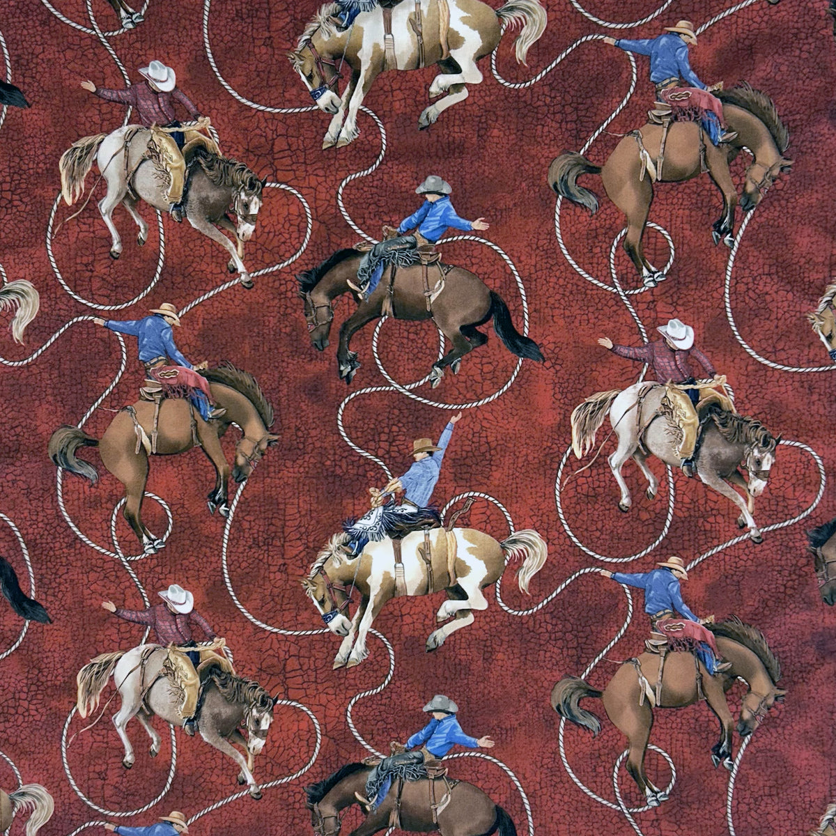 Broncs and Rope Western Cotton Bandana in Red - Rockmount