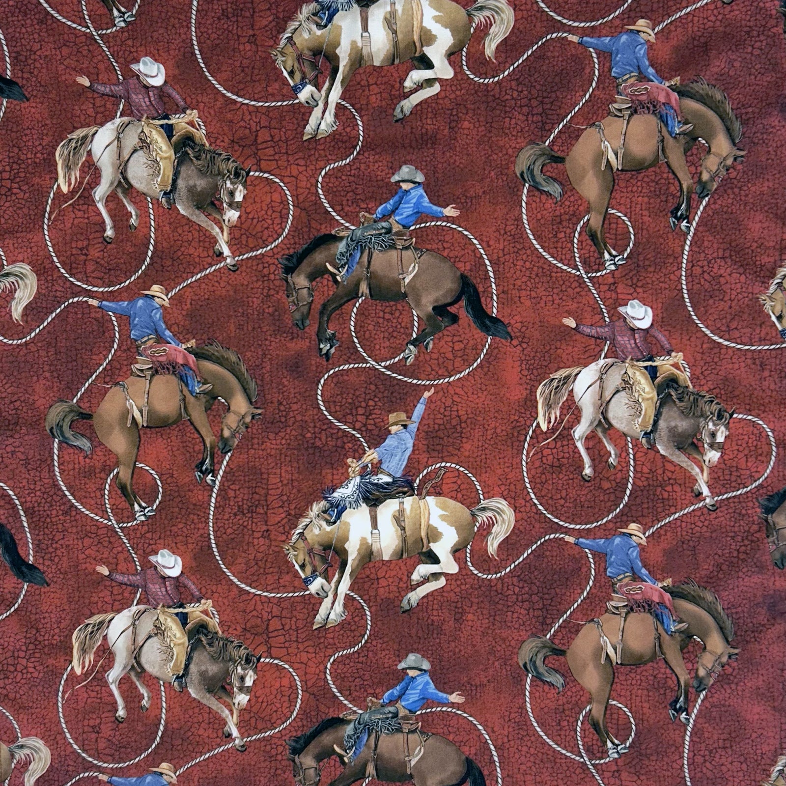 Broncs and Rope Western Cotton Bandana in Red - Rockmount