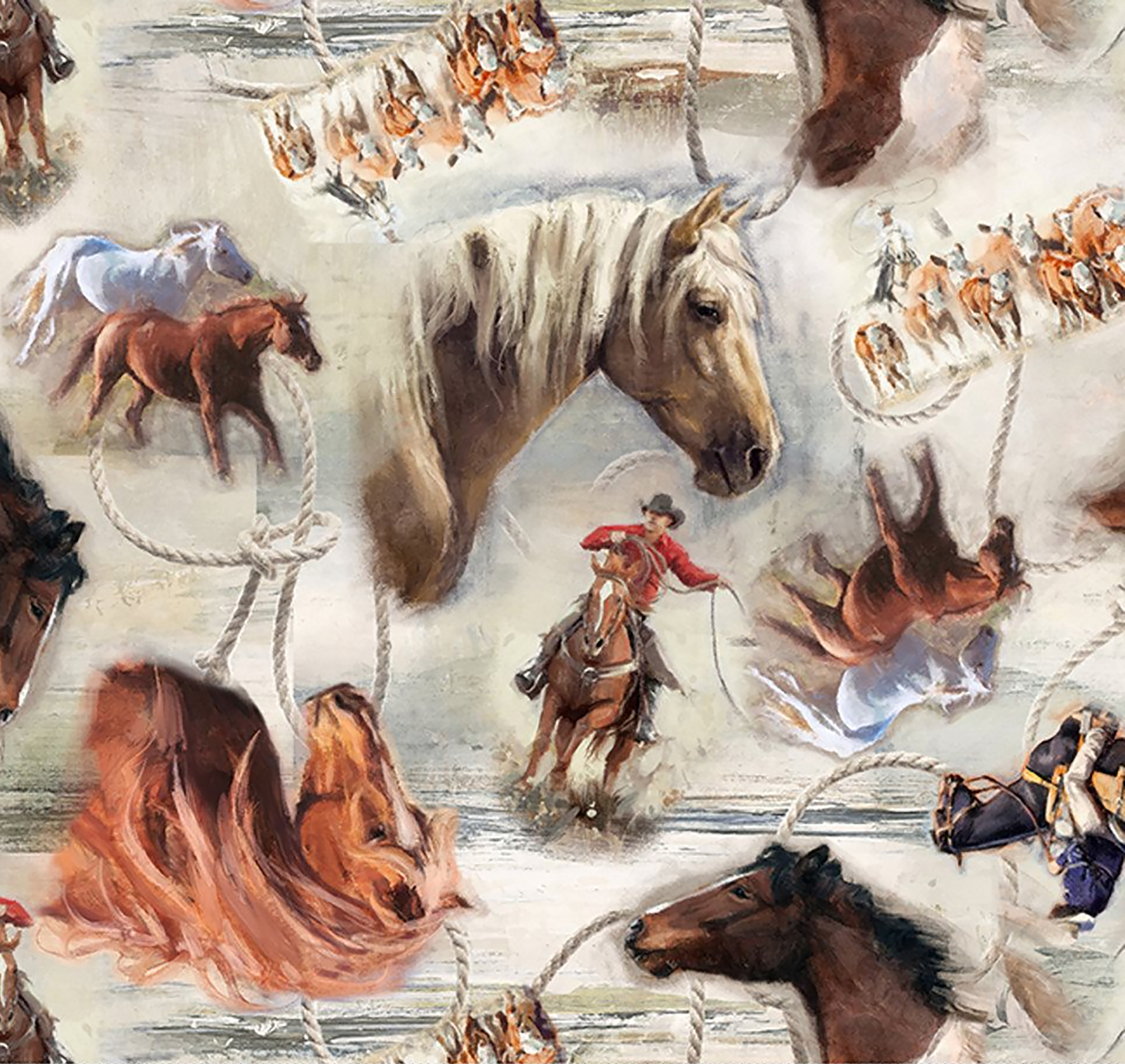 Riders & Horses Western Cotton Bandana in Brown & White