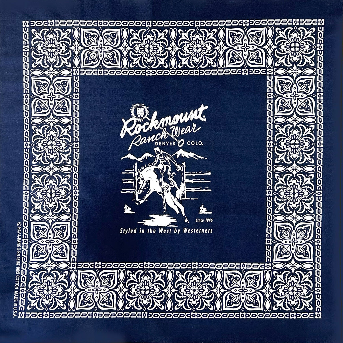 Rockmount Bronc Western Cotton Bandana in Navy - Rockmount
