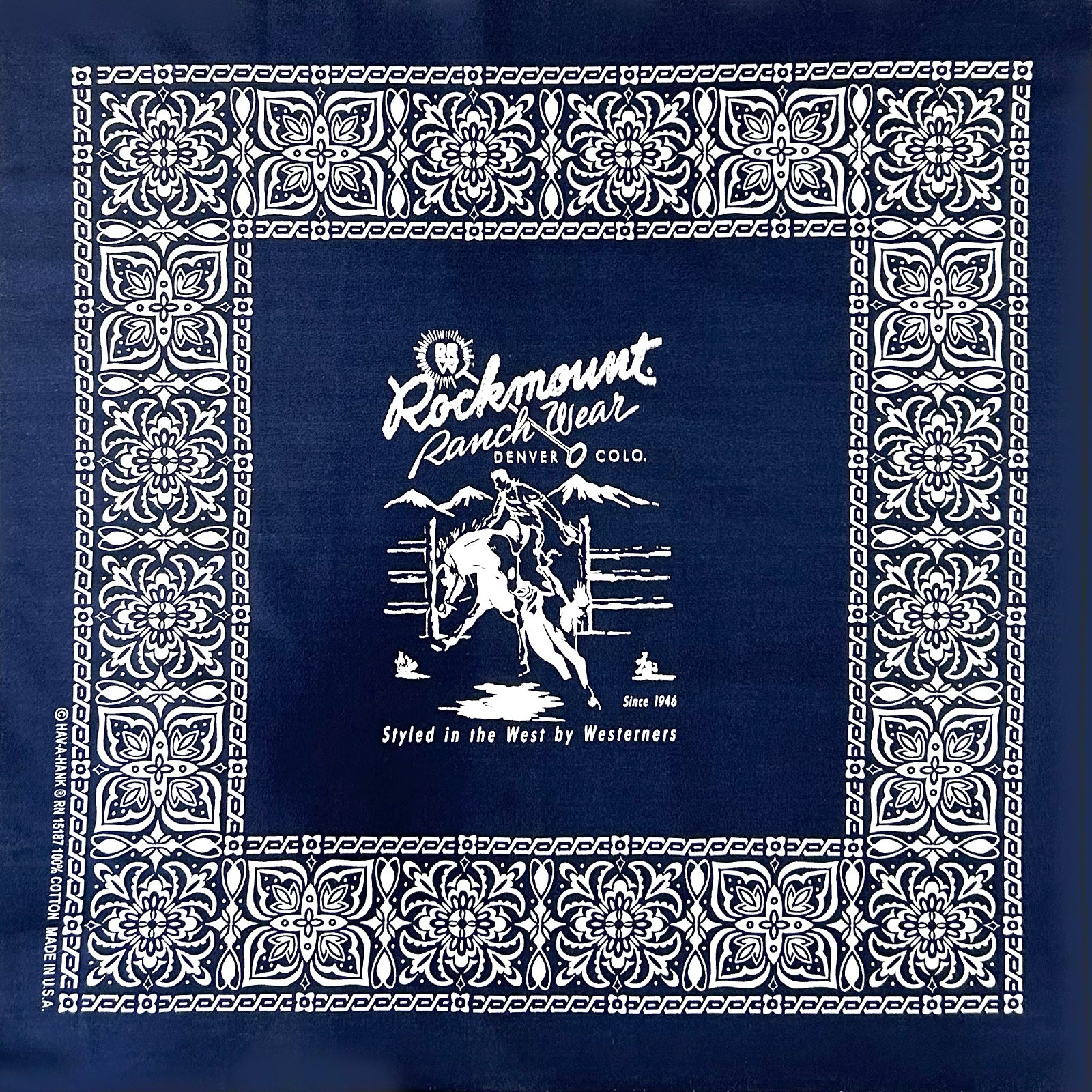 Rockmount Bronc Western Cotton Bandana in Navy - Rockmount