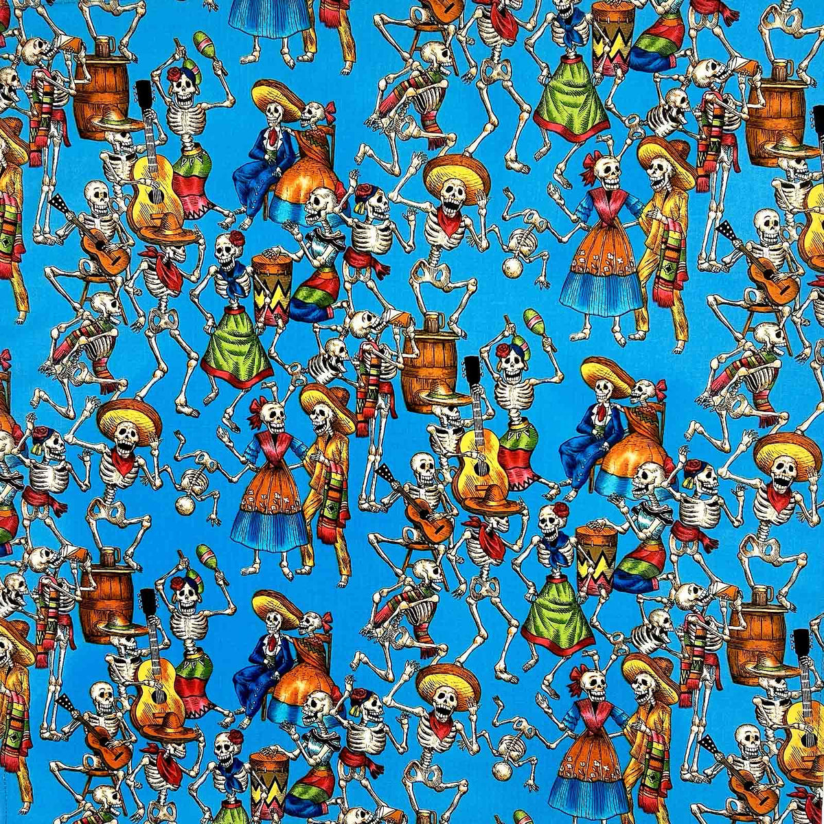 Day of the Dead Western Cotton Bandana in Turquoise - Rockmount