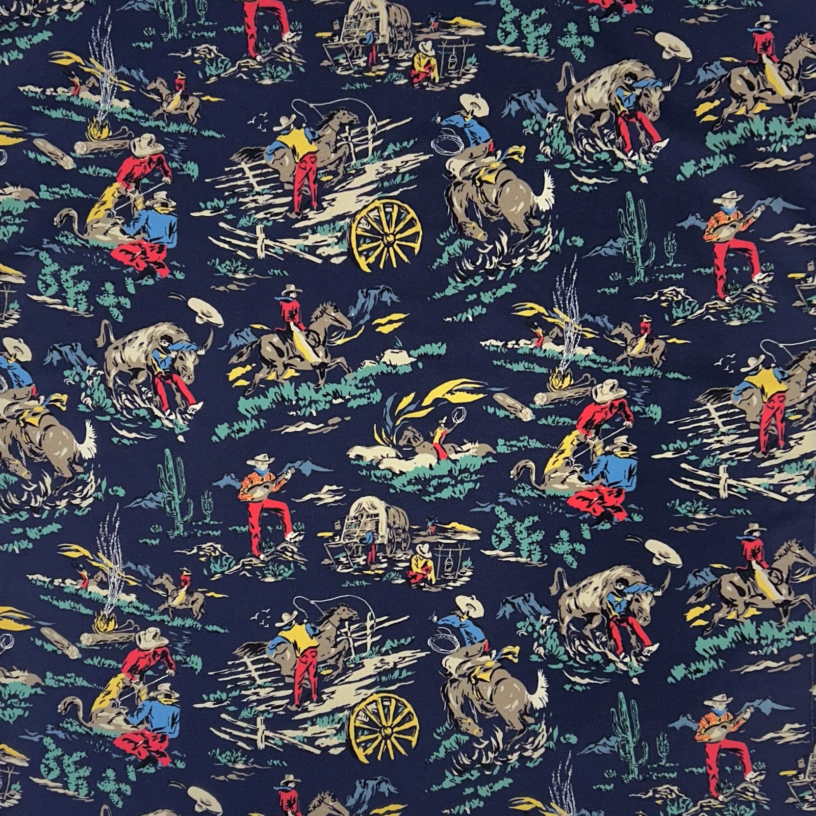Broncs, Steers & Cowboys Print Western Cotton Bandana in Navy - Rockmount