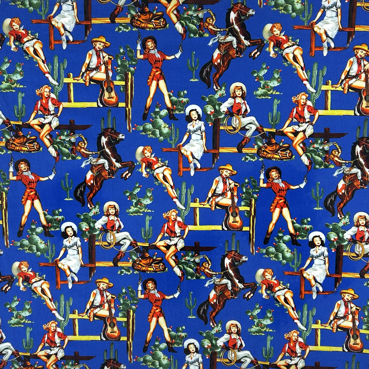 Vintage Cowgirl Western Cotton Bandana in Blue - Rockmount