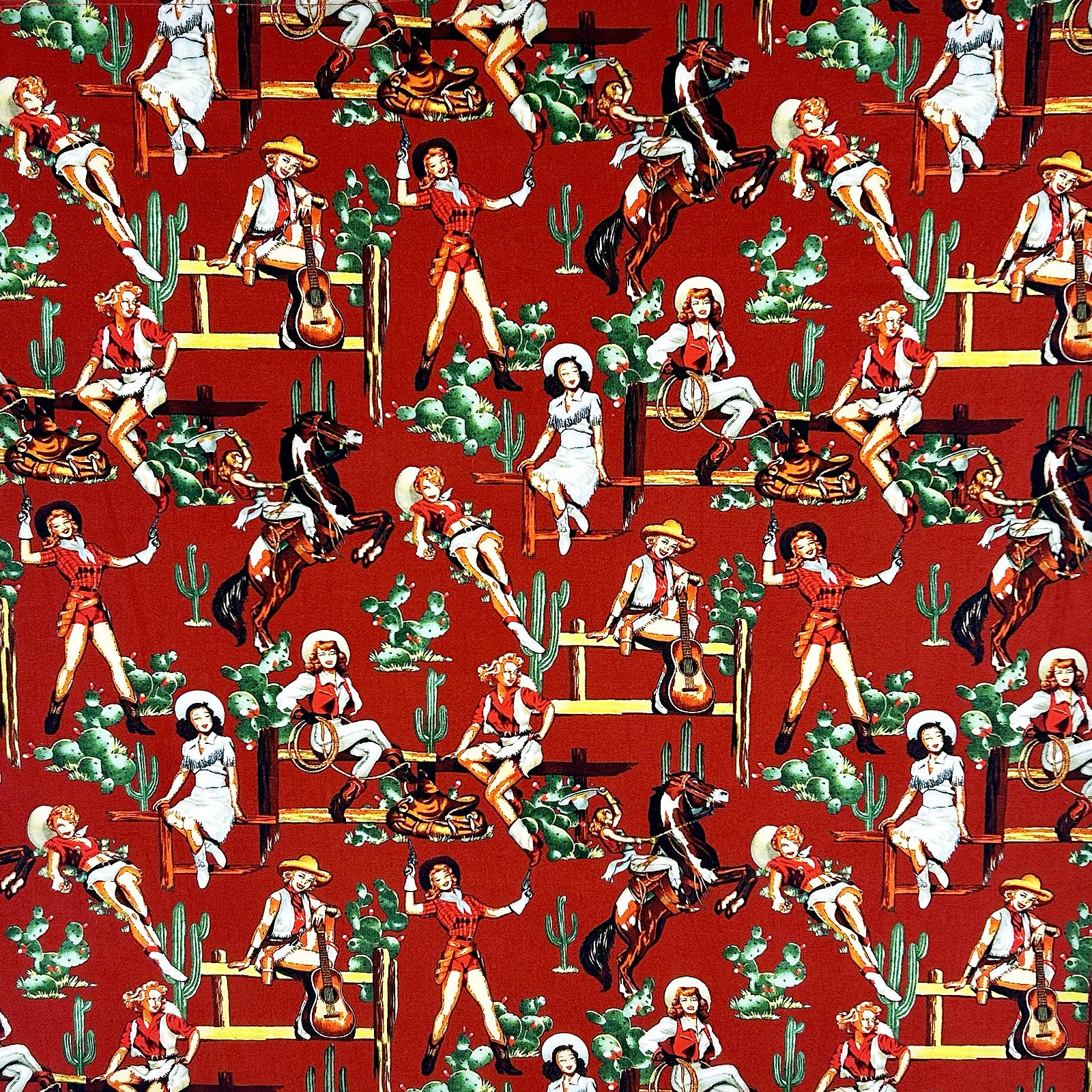 Vintage Cowgirl Western Cotton Bandana in Red - Rockmount
