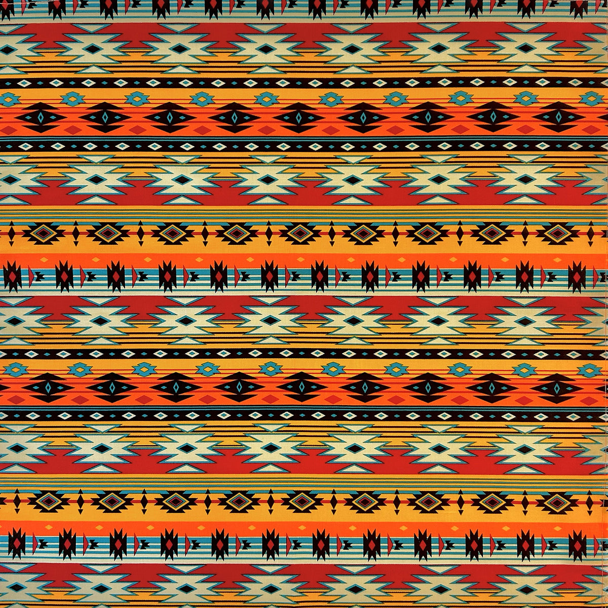 Native American Inspired Print Western Cotton Bandana in Orange & Turquoise - Rockmount