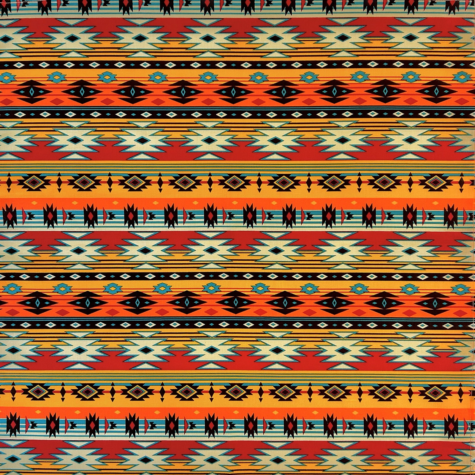 Native American Inspired Print Western Cotton Bandana in Orange & Turquoise - Rockmount