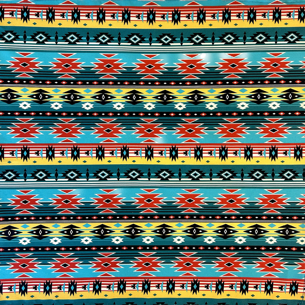 Native American Inspired Print Western Cotton Bandana in Turquoise - Rockmount