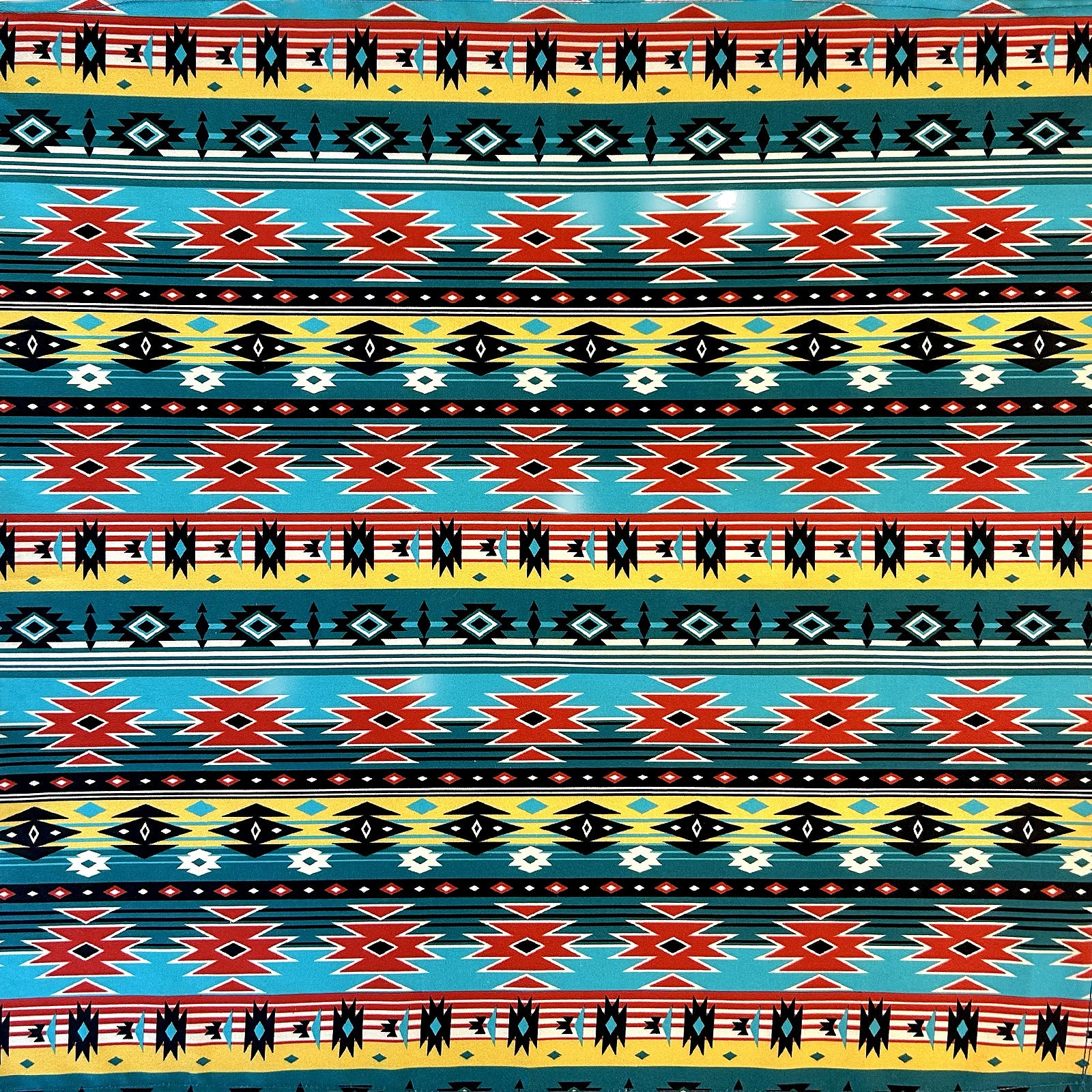 Native American Inspired Print Western Cotton Bandana in Turquoise - Rockmount