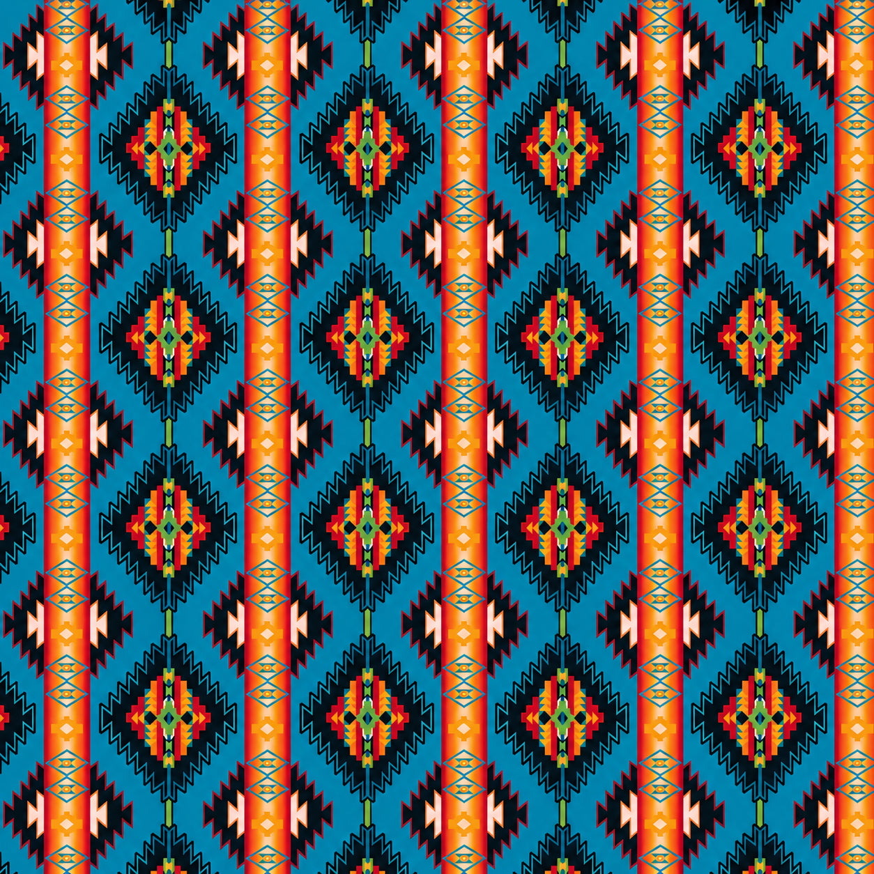 Native American Inspired Print Cotton Bandana in Turquoise
