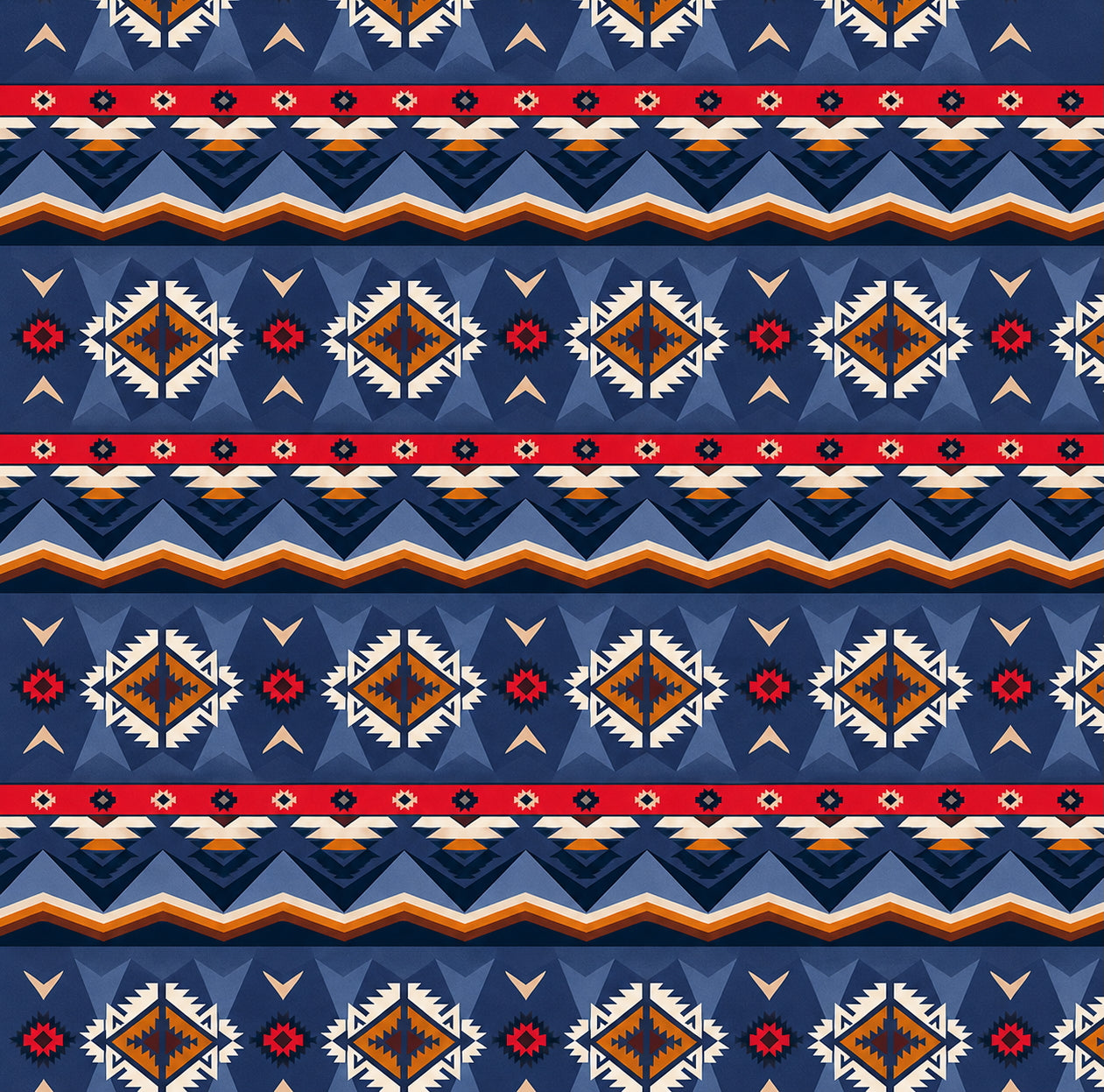 Native American Inspired Print Cotton Bandana in Grey and Rust, 22", Made in USA