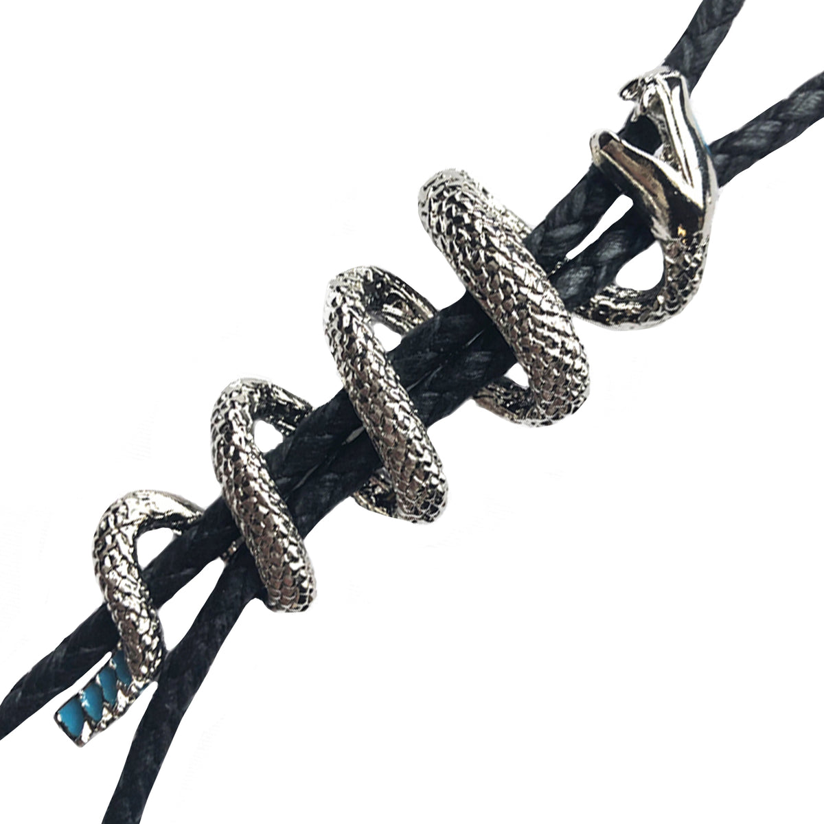 Silver Rattlesnake with Turquoise Enamel Western Bolo Tie - Rockmount