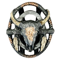 Tri-Color Steer Skull with Feathers Western Bolo Tie - Rockmount