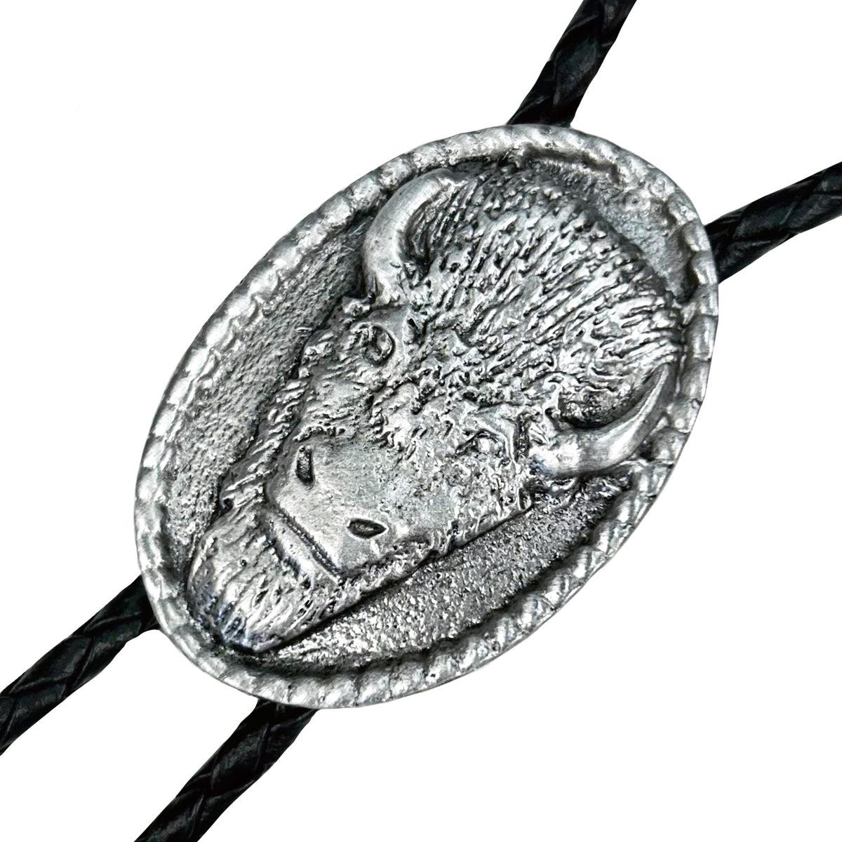 Oval Buffalo Head Western Bolo Tie in Pewter - Rockmount