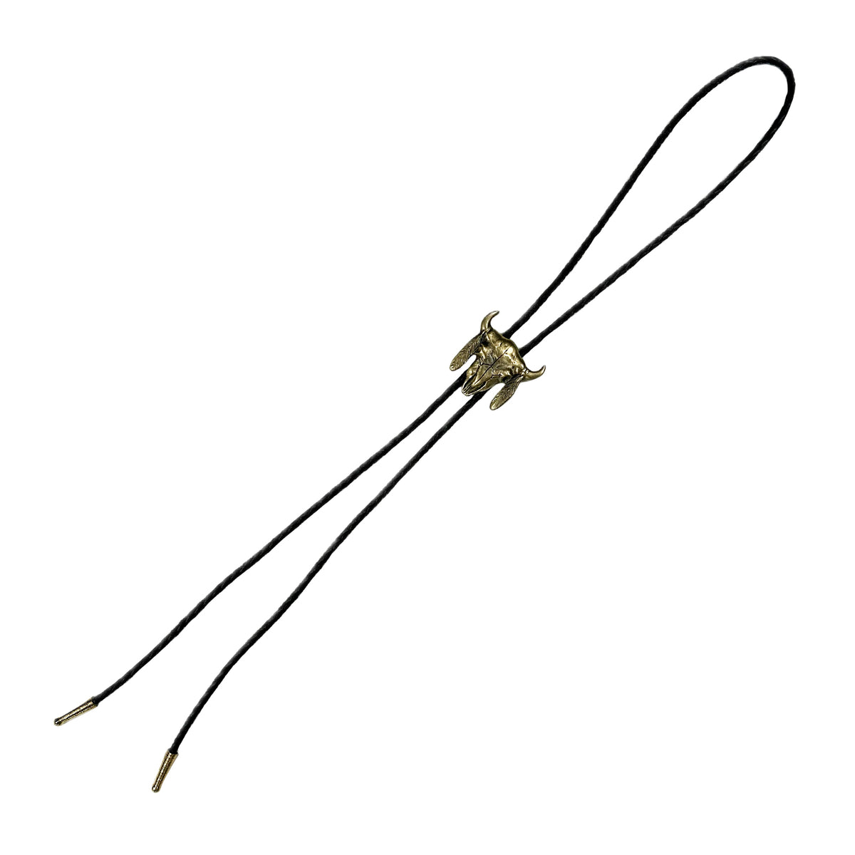 Brass Steer Skull with Feathers Western Bolo Tie - Rockmount
