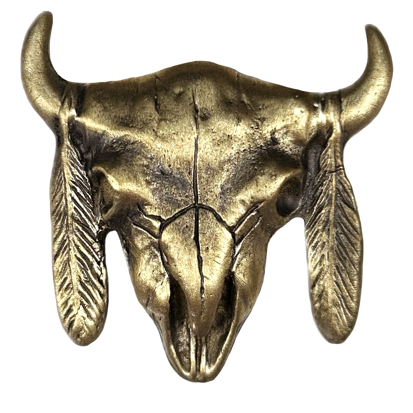 Brass Steer Skull with Feathers Western Bolo Tie - Rockmount