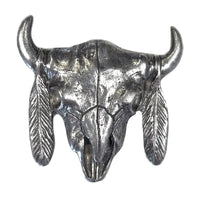 Pewter Steer Skull with Feathers Western Bolo Tie