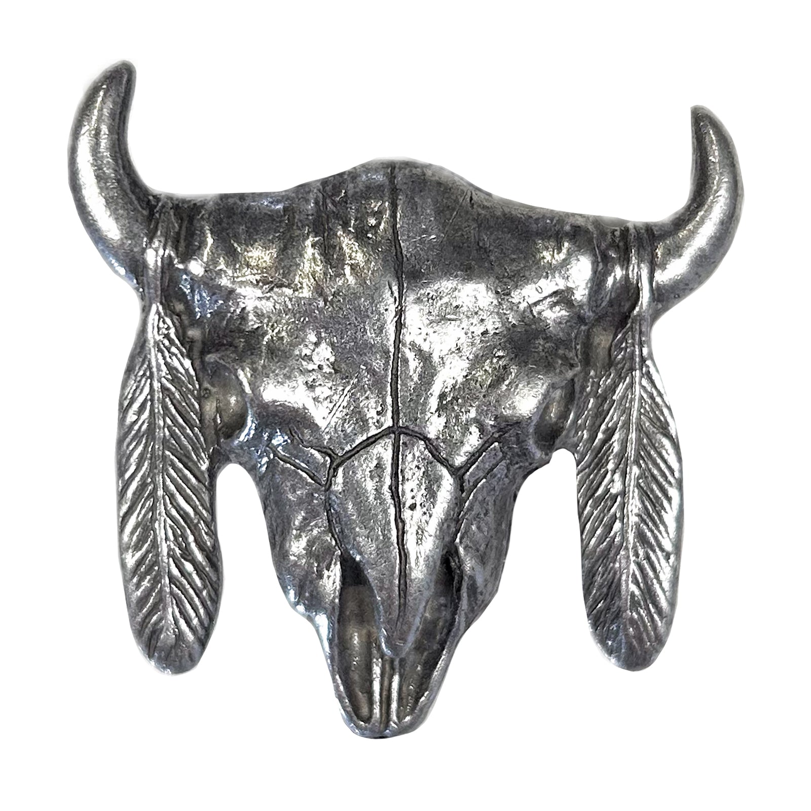 Pewter Steer Skull with Feathers Western Bolo Tie