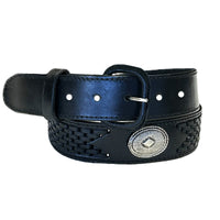 Black Leather Western Belt with Lacing & Conchos - SPECIAL PRICE - Rockmount