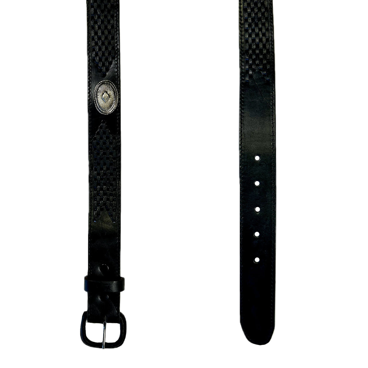Black Leather Western Belt with Lacing & Conchos - SPECIAL PRICE - Rockmount