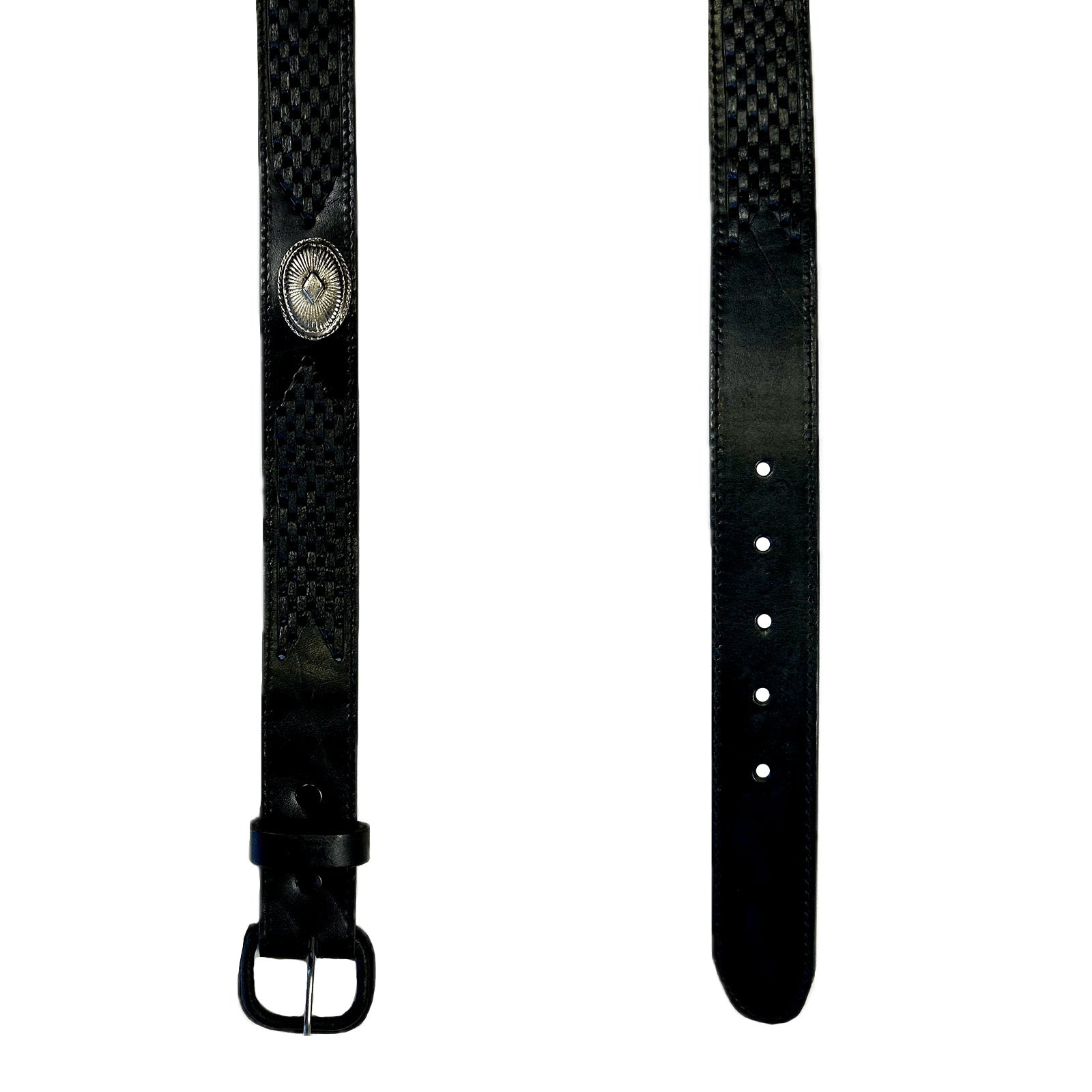 Black Leather Western Belt with Lacing & Conchos - SPECIAL PRICE - Rockmount