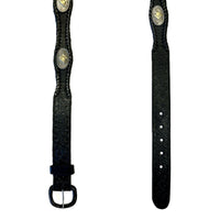 Black Leather Western Tooled Belt Scallop Laced Edge & Conchos - SPECIAL PRICE - Rockmount