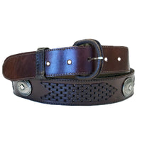 Brown Leather Western Belt with Lacing & Conchos - SPECIAL PRICE - Rockmount